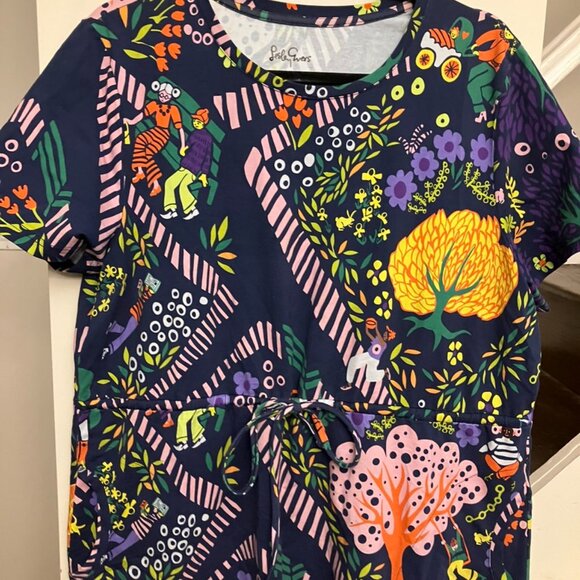 Bold Print Drawstring Cotton Dress - Picture 4 of 10